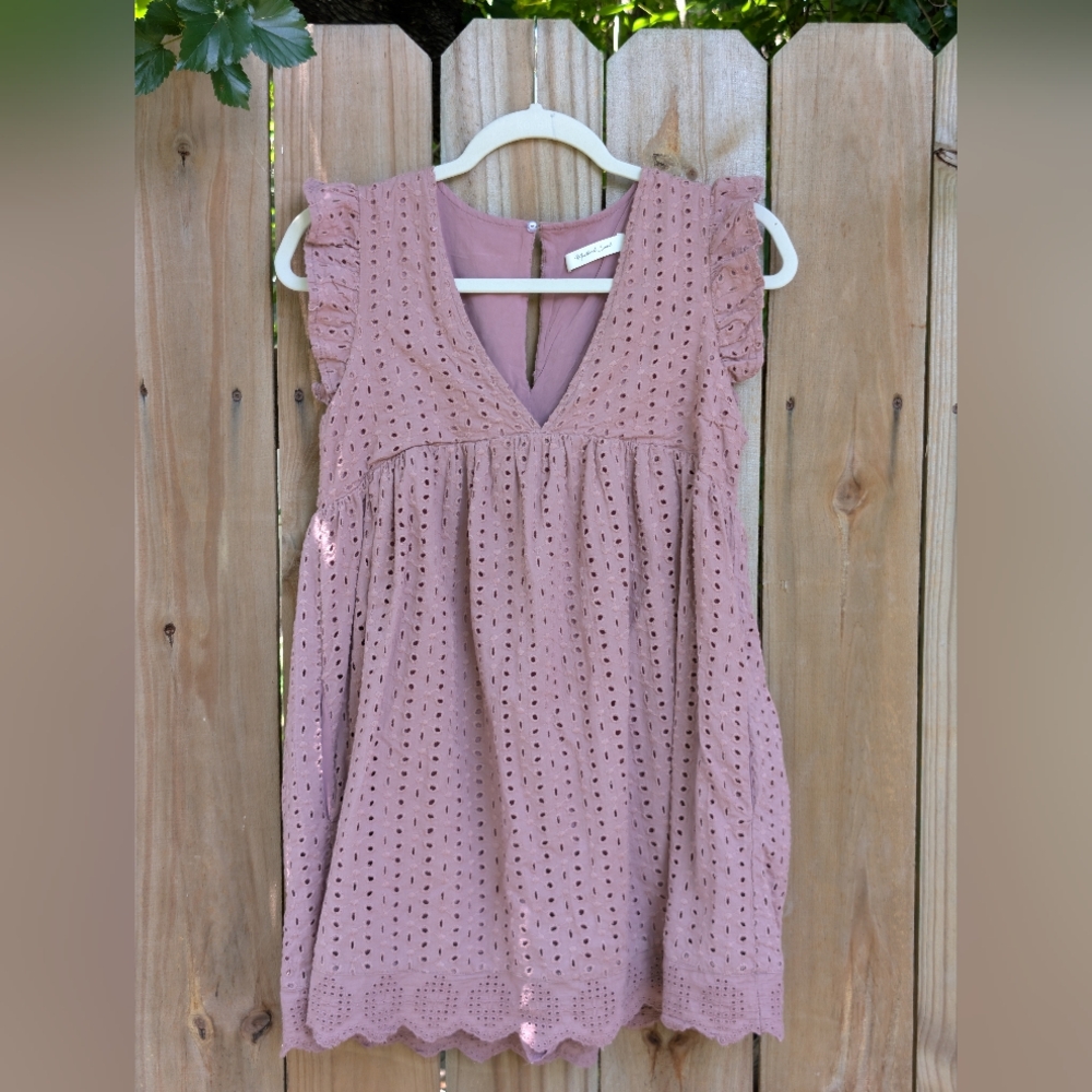 Mustard Seed Mauve Eyelet Babydoll Mini Dress